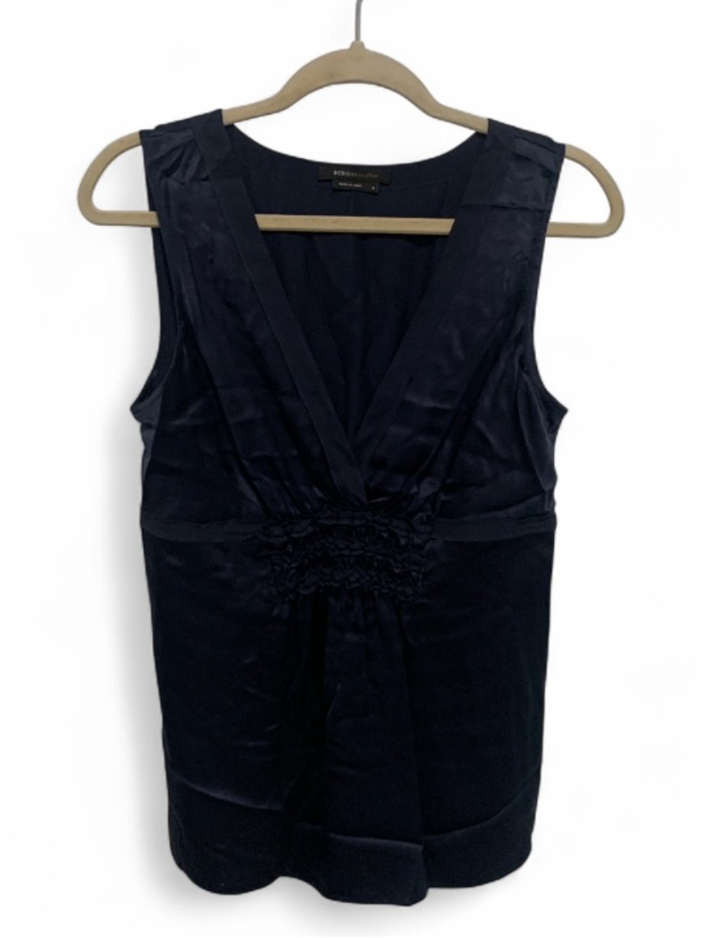 BCBGMaxAzria Navy V-Neck Sleeveless Satin Camisole